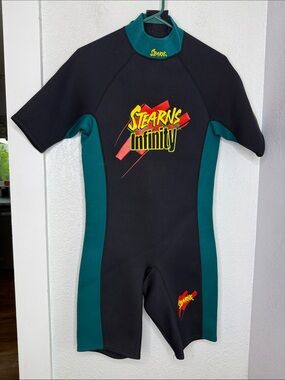 Stearns Infinity Shorty Wetsuit Size M Black Green Neoprene Surf Suit Lake Days